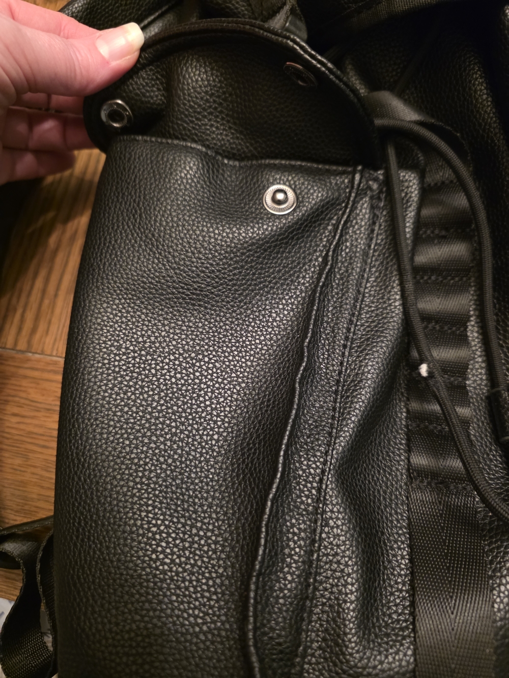 Bugatti Black Pebbled Faux Leather Drawstring Laptop Backpack - Picture 8 of 13